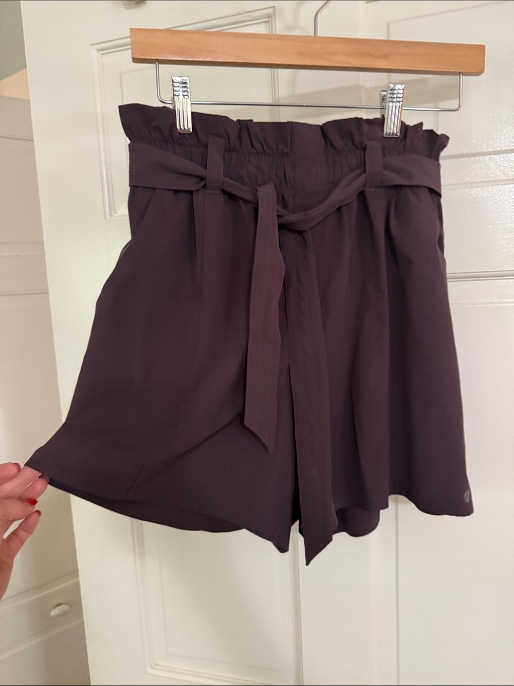 Apana High-Waist Paperbag Shorts in Plum